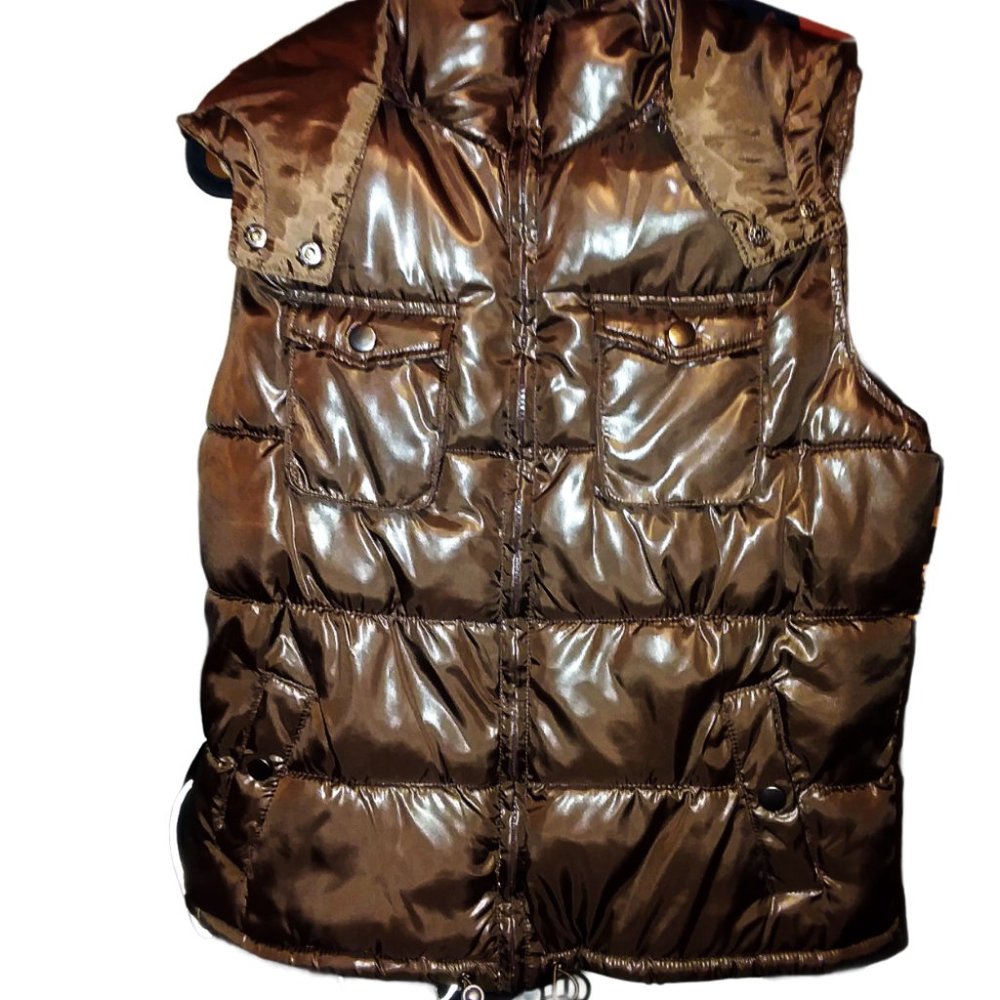 Faded Glory Black Hooded Puffer Vest Sz L